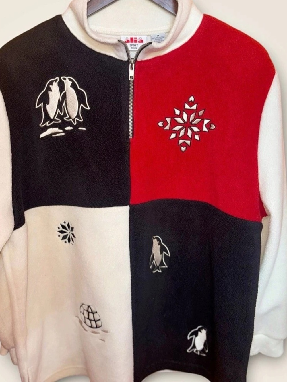Vintage 90s Women’s Alia Sport Colour Block Fleece Half Zip Jacket Size Medium